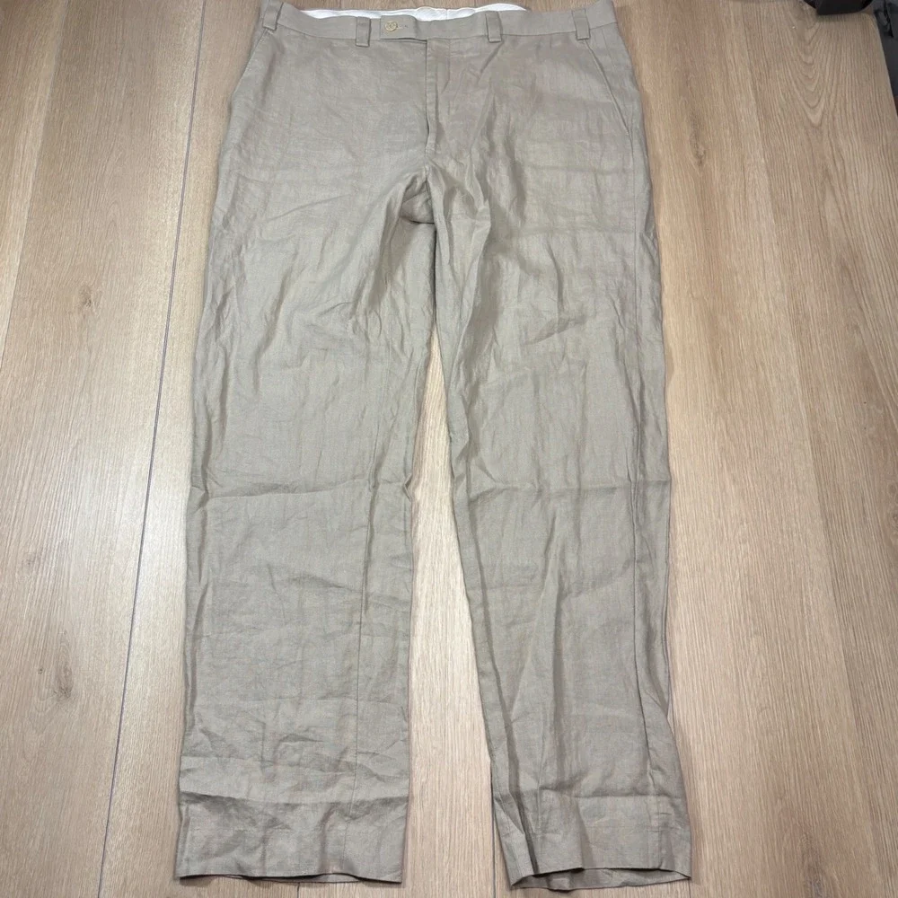 Calvin Klein Mens 100% Linen Pants Tan Beige Straight Leg 38x32 P4900048672